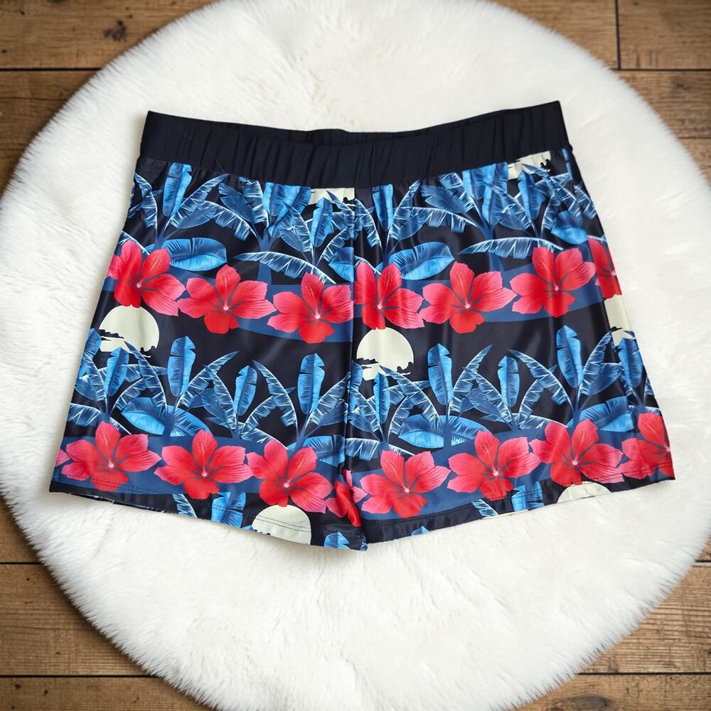Swim Shorts Cover Tropical  Hibiscus Floral Print Stretchy L XL XXL